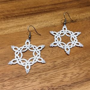 NEW Artisan Handmade Tatted Lace Snowflake Earrings with Czech beads Handcrafted